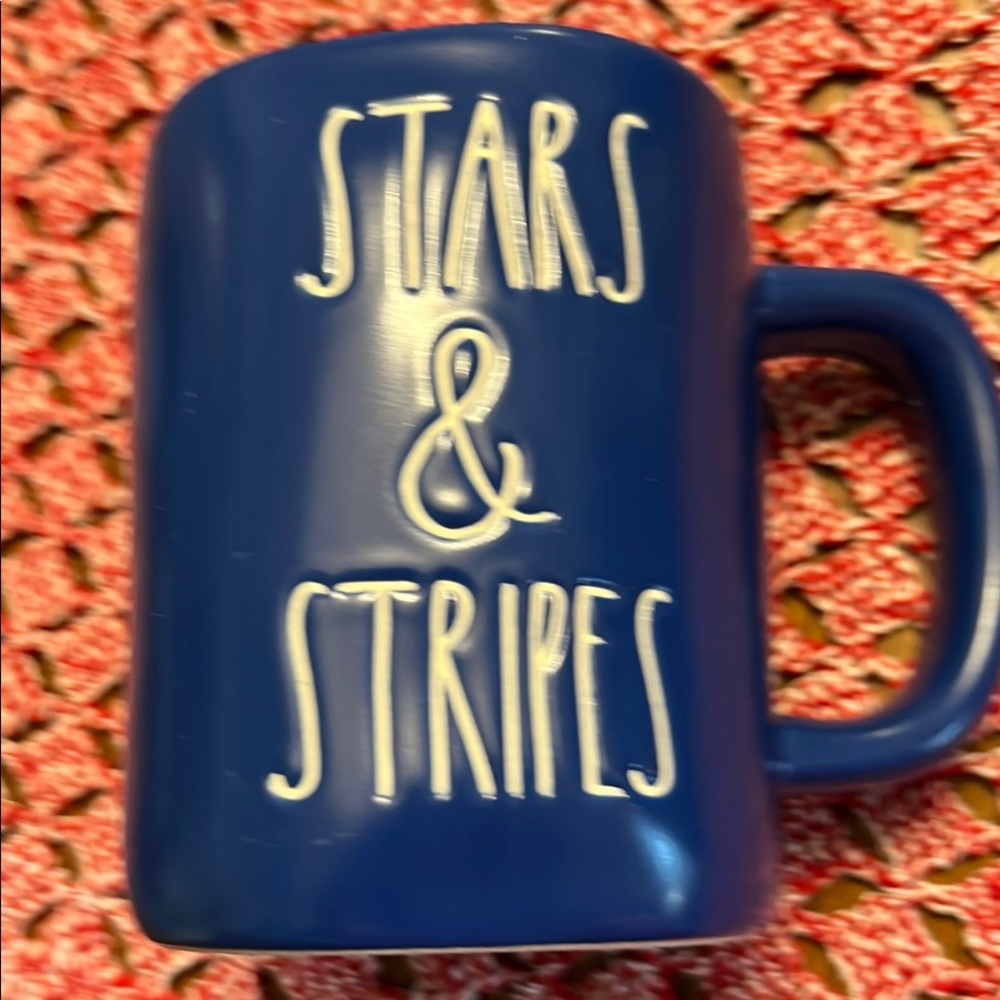 Rae Dunn “Blue Stars & Stripes” text  Mug